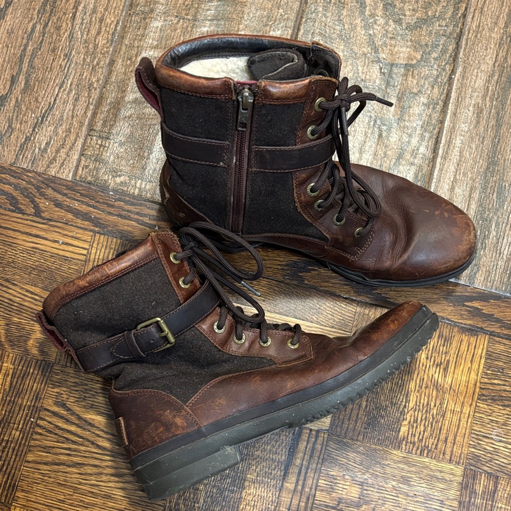 UGG Men's Brown and Black Leather Boots